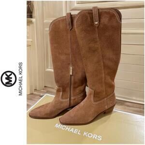 NIB MICHAEL KORS | 9.5 | Tall Waverly Tan Jungle Suede Western Riding Boots $325